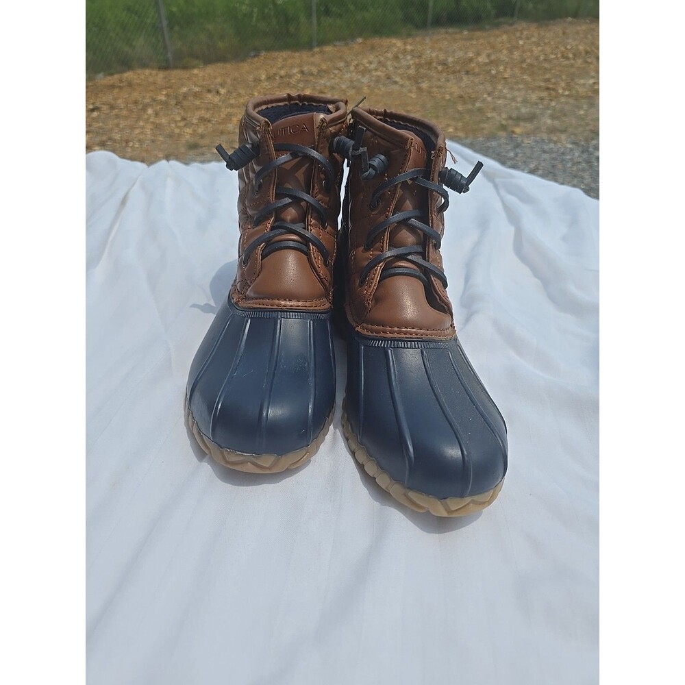 Nautica Women’s Dorsay Duck Boots Navy Blue Brown Rubber Boots Size  9 Side Zip